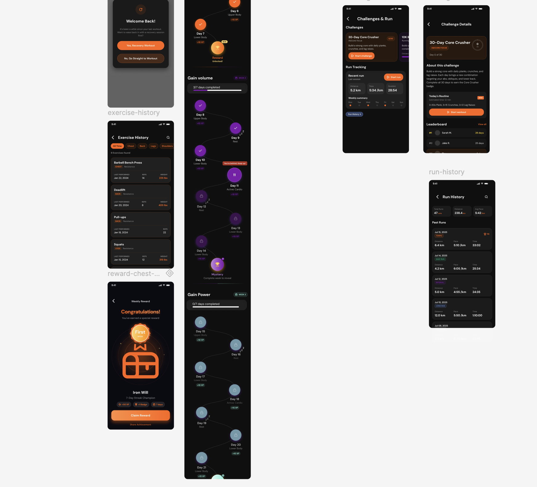 Challenges and run tracking screen
